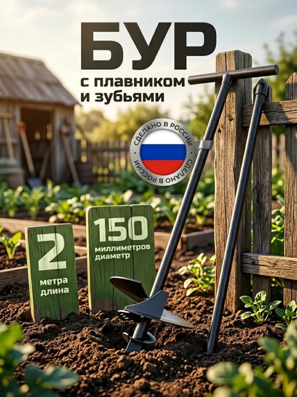 Бур садовый ручной для земли для столбов культиватор 150мм