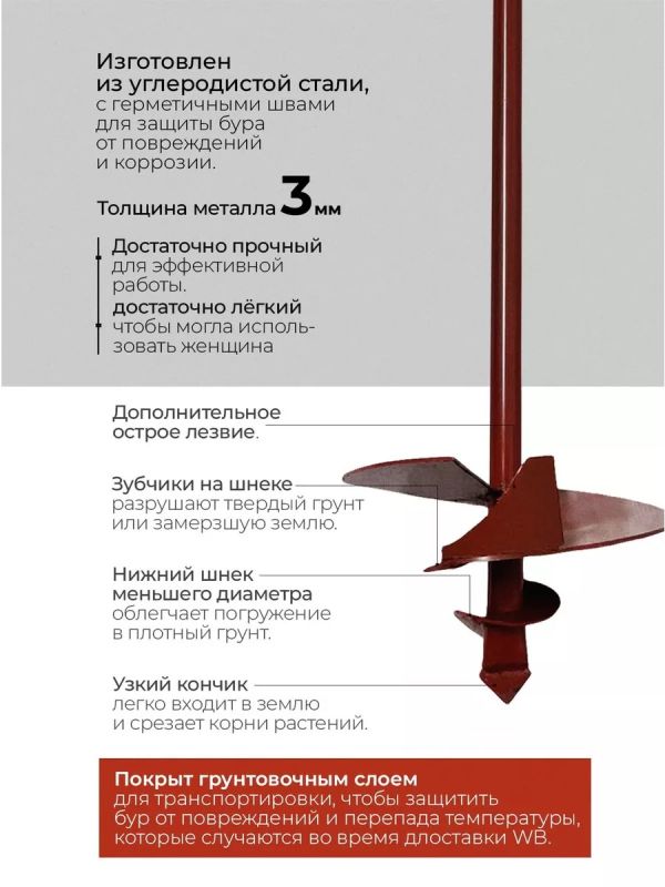 Бур-модуль БМ-150 садовый ручной для земли и грунта