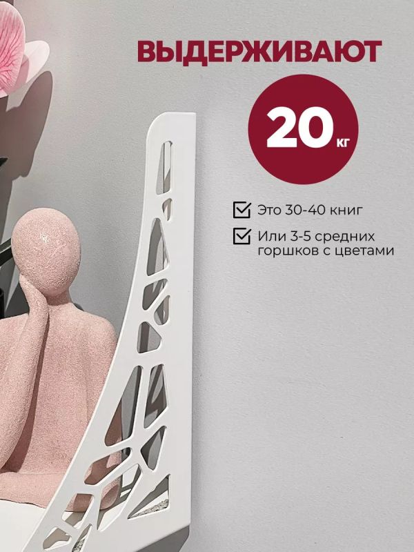Кронштейн для полки на стену белый лофт 2 шт