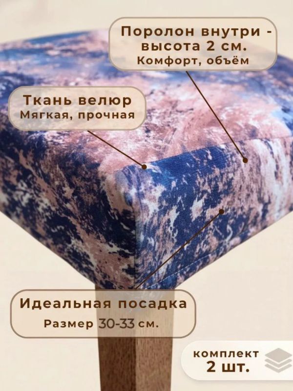 Чехол на табурет квадратный на резинке с поролоном 2 шт