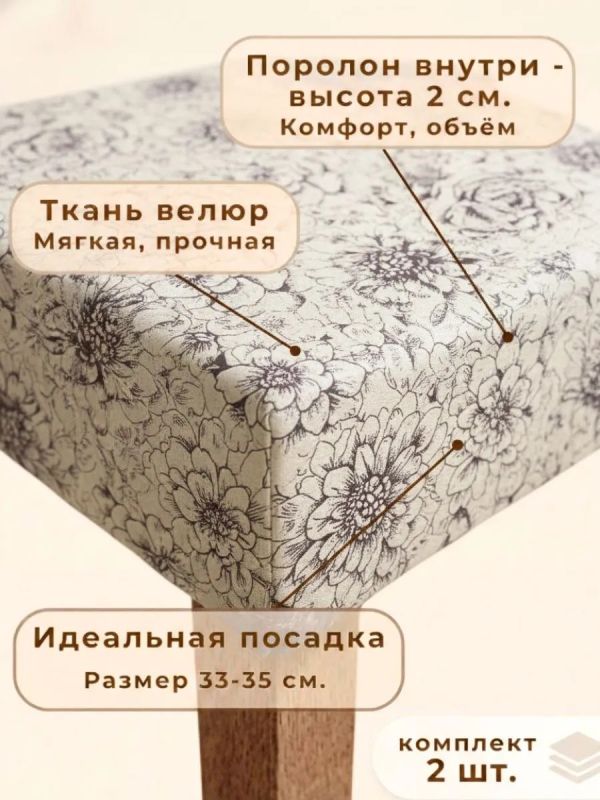 Чехол на табурет квадратный на резинке с поролоном 2 шт