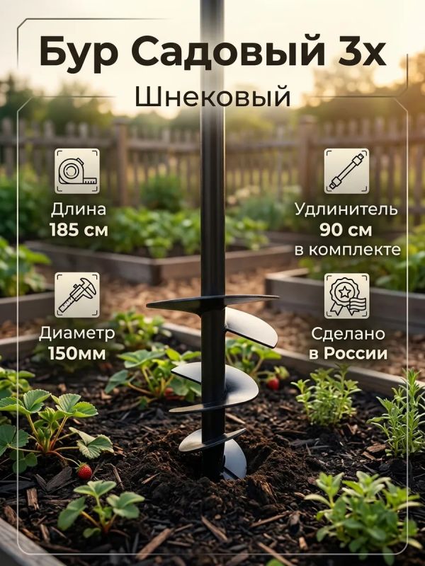 Бур садовый 3х шнековый D150мм